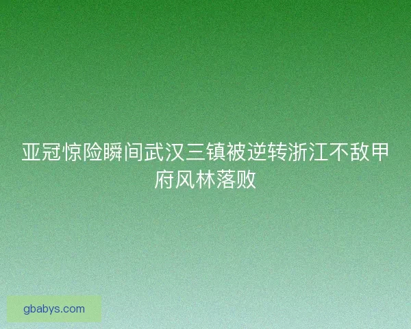 亚冠惊险瞬间武汉三镇被逆转浙江不敌甲府风林落败