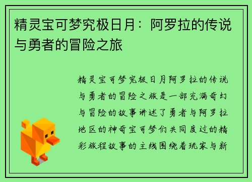 精灵宝可梦究极日月：阿罗拉的传说与勇者的冒险之旅
